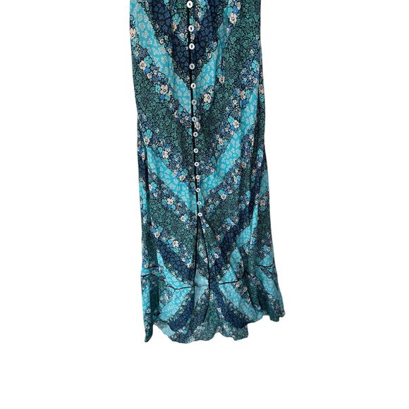 Shoshanna Blue Floral Button Front V-Neck Smocked Halter Midi Dress Size Medium - Picture 5 of 11